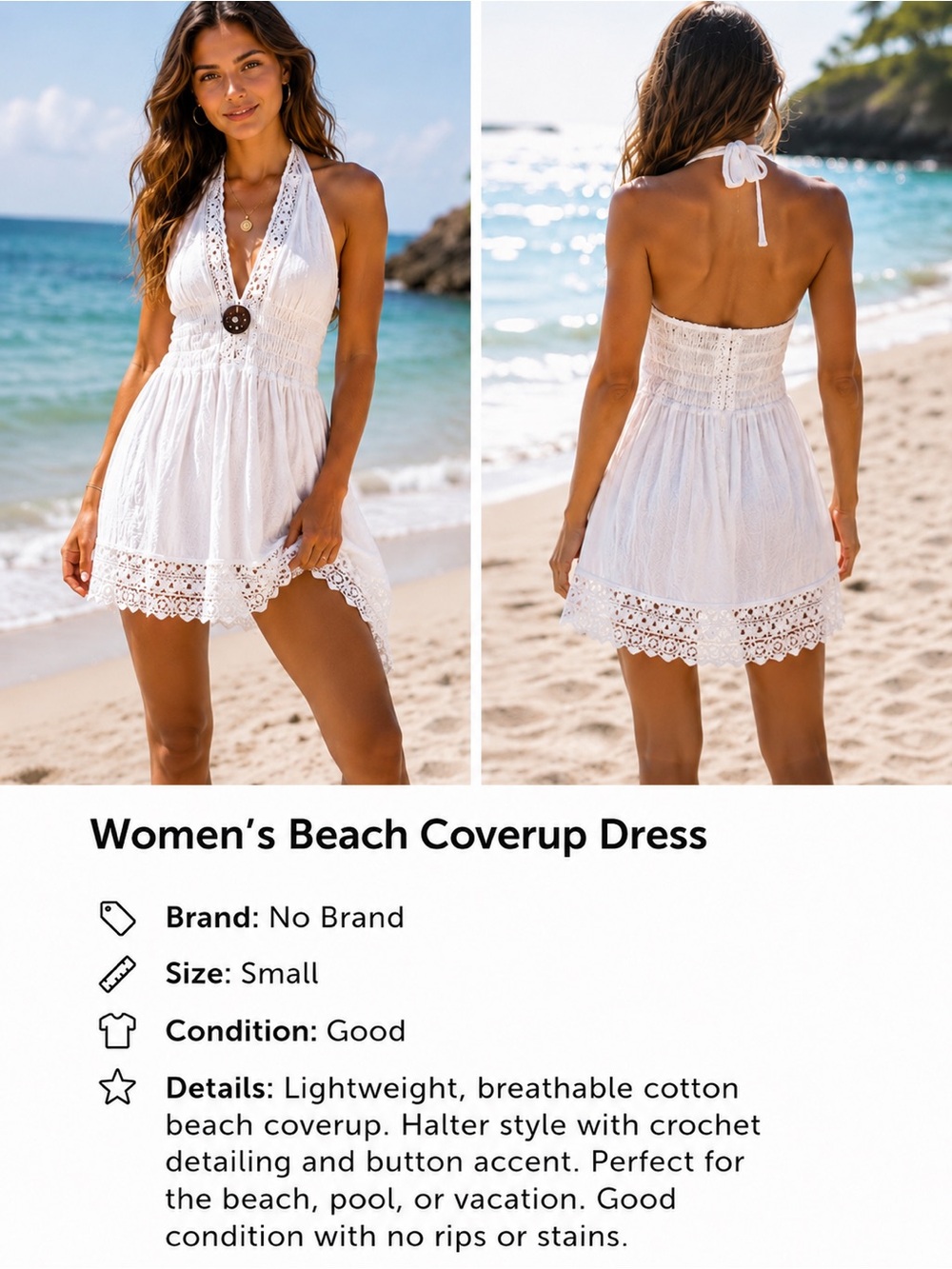 White Crochet Halter Beach Coverup Dress
